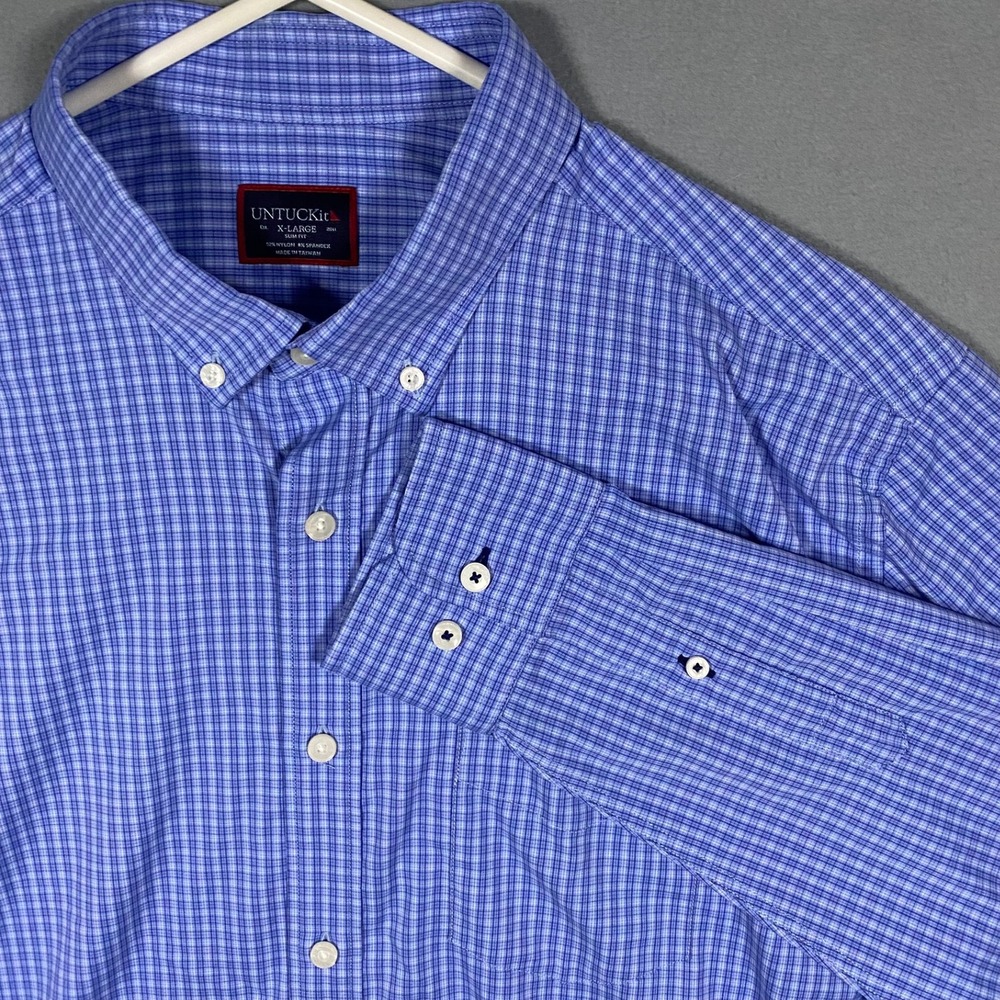 UNTUCKit Slim Fit Performance Shirt Mens XL Blue Check Button Down Long Sleeve
